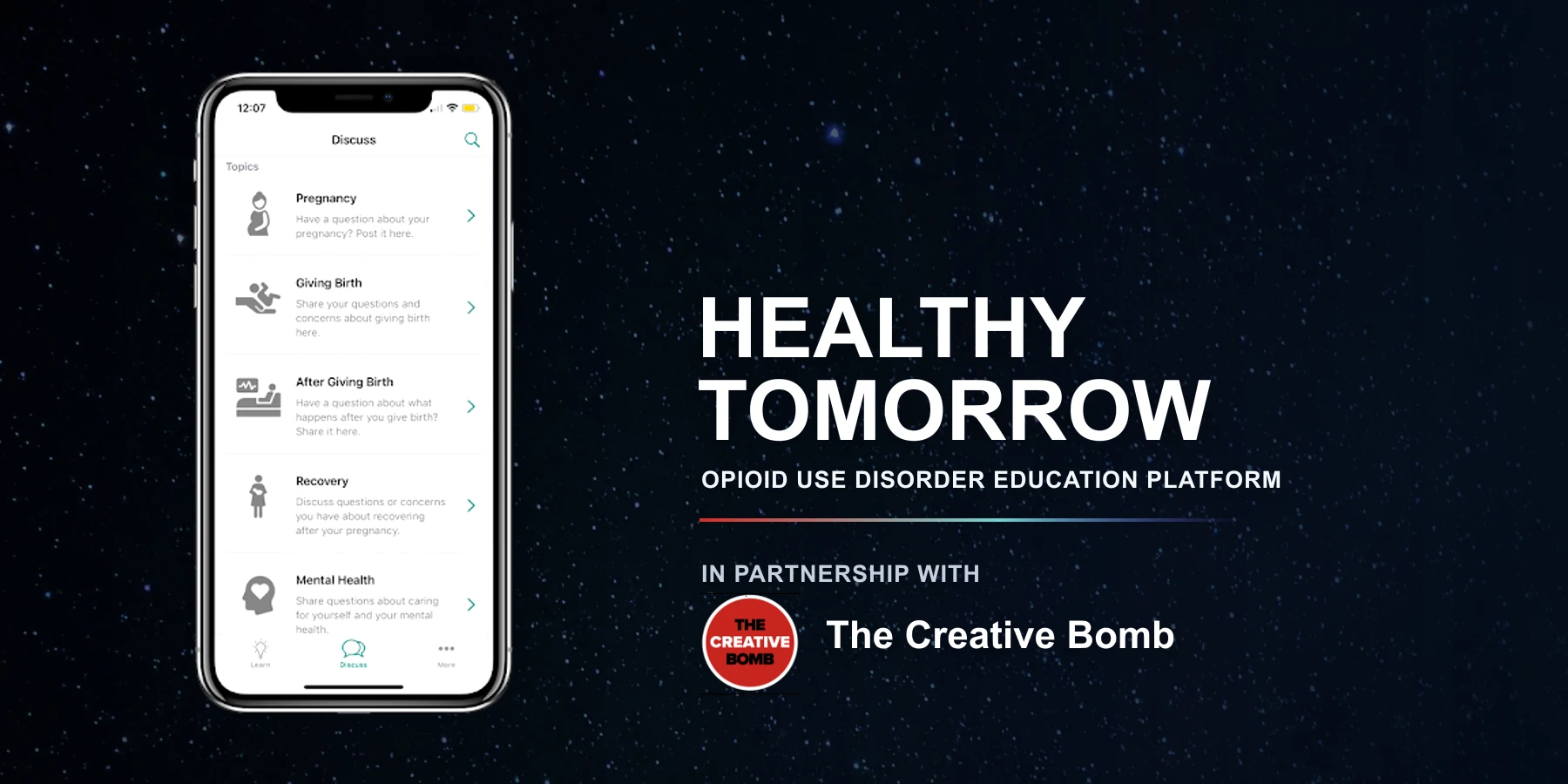 Healthy Tomorrow opioid use disorder education platform in partnership with The Creative Bomb