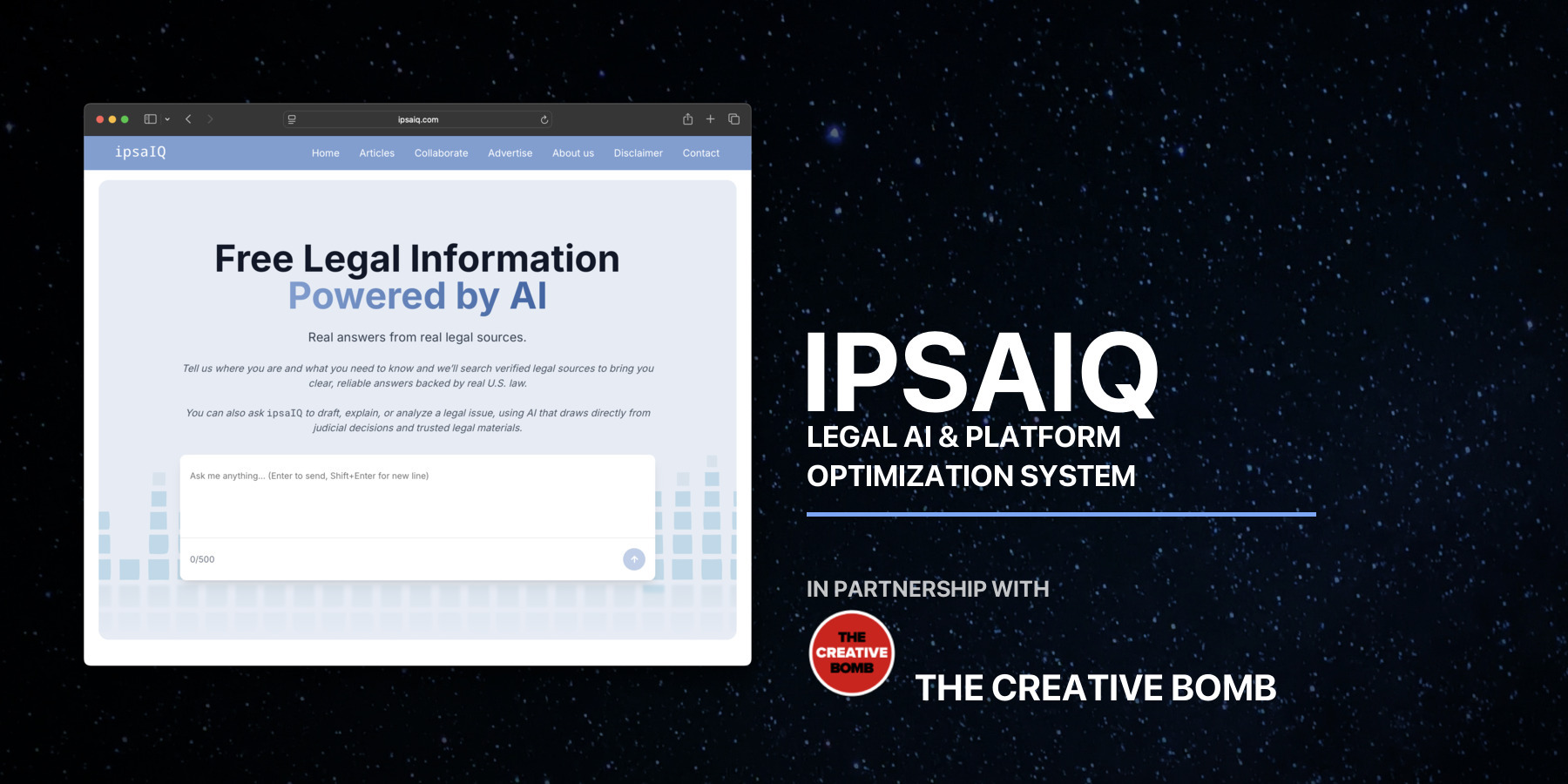 ipsaIQ legal AI platform in partnership with The Creative Bomb